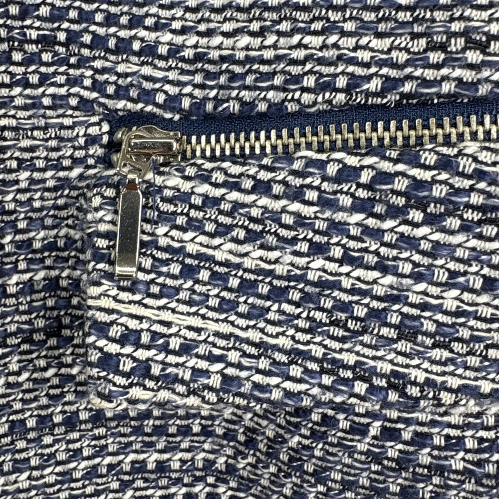 Alfani Size 12 Blue White Textured Open Front Blazer Jacket 3/4 Slv Zip Pockets - Picture 3 of 10